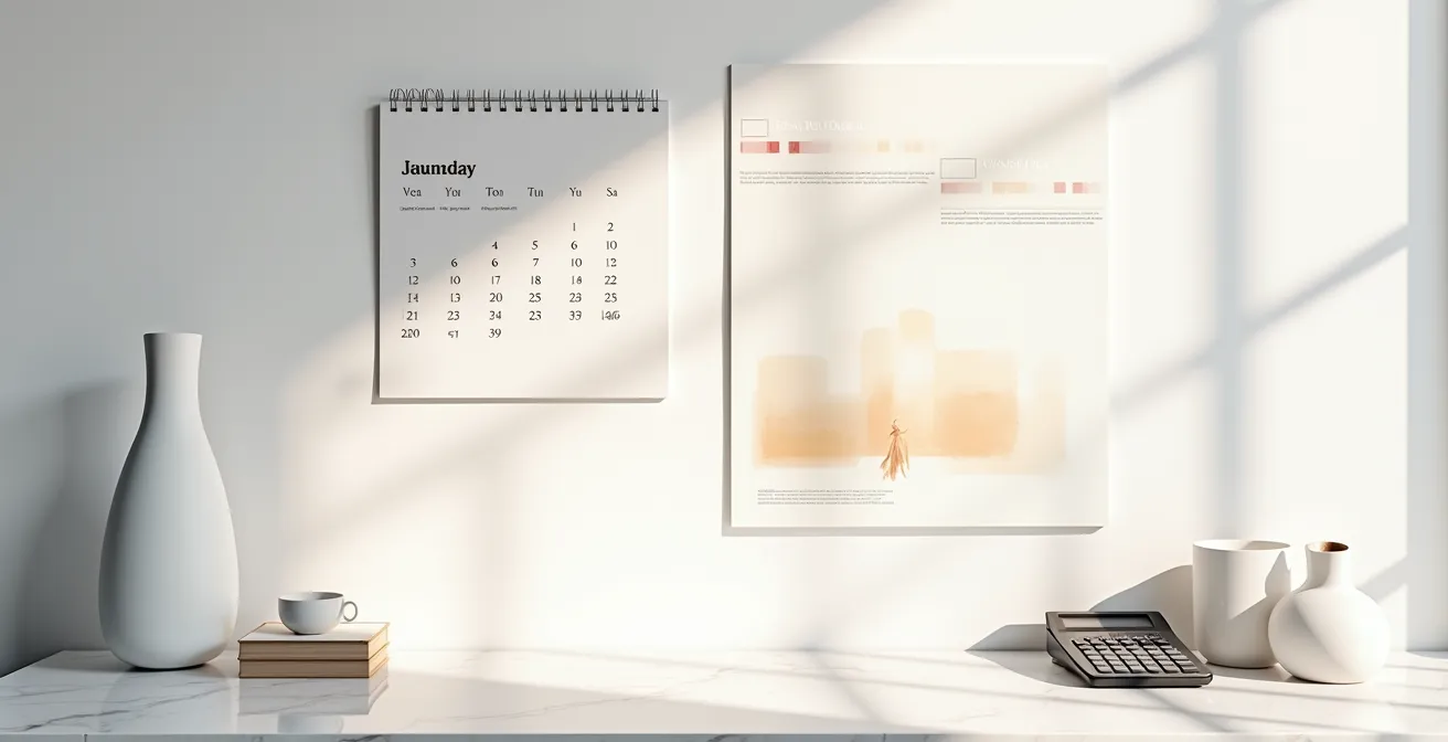 Calendrier visuel des périodes optimales pour réserver un hôtel de luxe, symbolisant la planification stratégique.